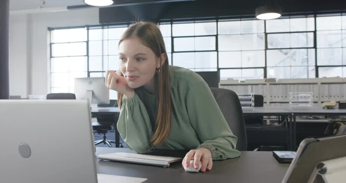 Lifestyle videos indoor of people doing activities at office, excited woman in office smiling and ho
