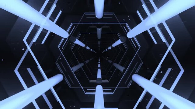 Futuristic white hexagonal light tunnel loop video background for sci-fi project
