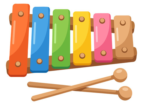 Colorful wooden xylophone musical instrument with two mallets