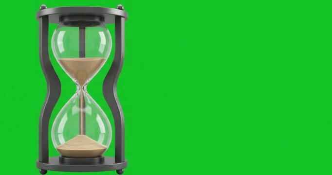 3D retro black hourglass sand timer on green screen background