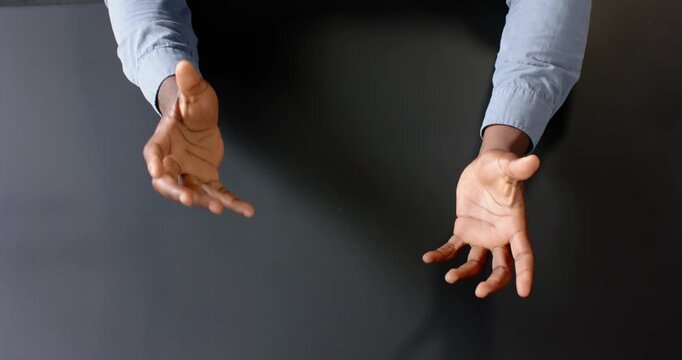 Close up of people talking to the camera, gesturing with hands, business professional during meeting