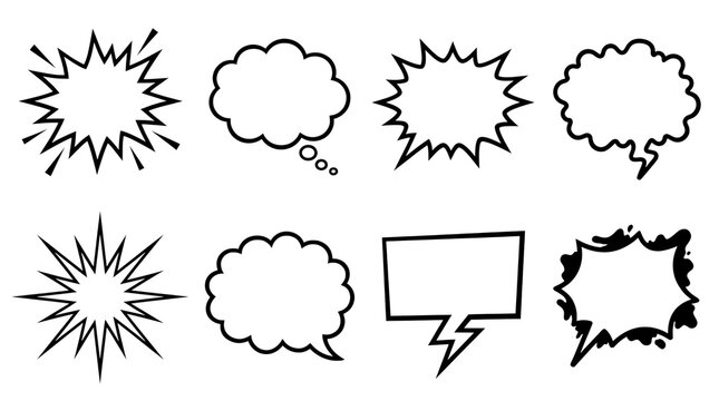 Set of hand drawn comic book speech bubbles isolated on transparent background