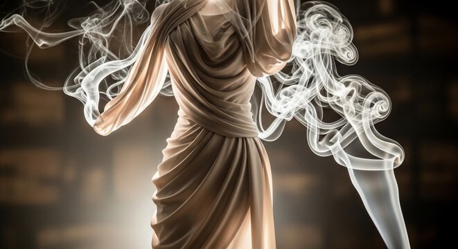 Woman in flowing gown with smoke