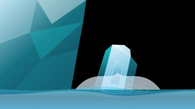 Abstract 3D geometric polygon floating in dark space with glowing blue color tones