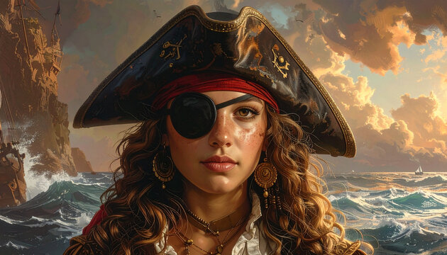 Woman pirate portrait ocean