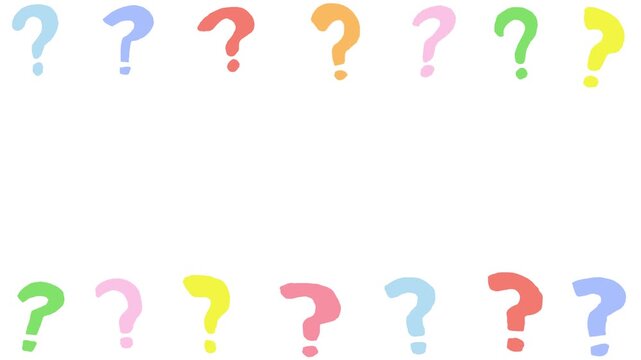 Frame of hand drawn colorful question mark doodle. Horizontal loop video. Copy space.