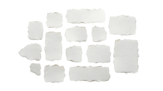 Set of various blank paper note shapes and labels with torn edges isolated on a clean white background for design