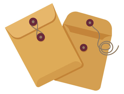 Two brown paper envelopes with string and button closure