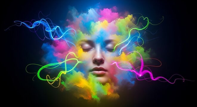 Woman face with colorful digital art