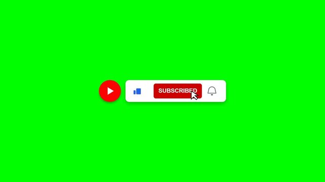 Subscribe button animation with play icon and notification bell on green screen