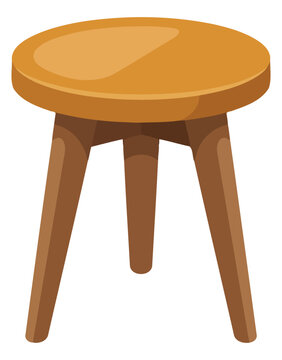 Wooden round stool with three legs, simple furniture piece, interior design element, flat vector illustration