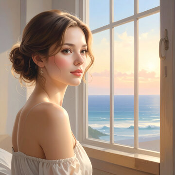 Woman gazing ocean view