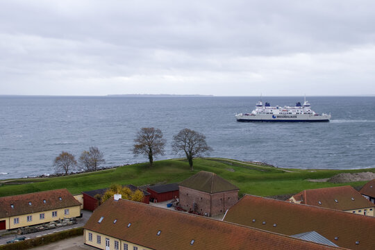 Kronborg, Denmark 10.24.2025 Oresundslinjen Passenger Ferry Sailing Across Oresund Strait Near Kronborg Castle