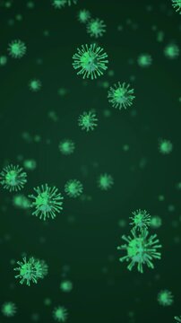 Green Virus Cells Floating Animation ,3D Microscopic Bacteria Pathogen for Medical and Science Stream Videos Vertical Motion Background