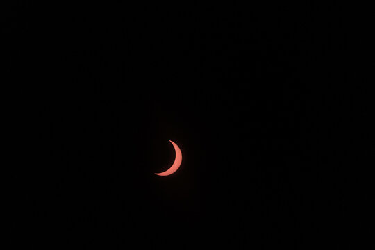 View of the partial solar eclipse, during partiality, in the countryside around San Juan del Monte, Burgos
