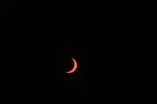 View of the partial solar eclipse, during partiality, in the countryside around San Juan del Monte, Burgos
