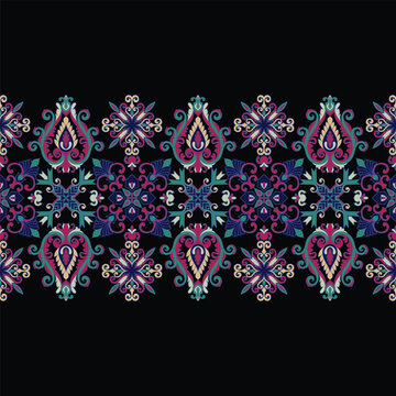 Ethnic-inspired floral motifs for textile pattern design.