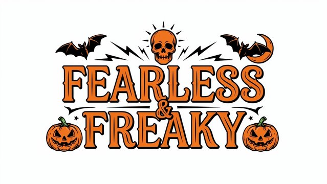 Fearless and Freaky Halloween Typography Artwork with Skull and Pumpkins