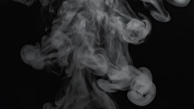 White Smoke Billowing Against Black Background with Subtle Camera Movement and Selective Focus