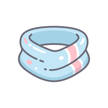 Blue inflatable pool ring with pink stripes icon on white background.