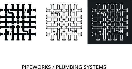 Fototapeta premium Plumbing Pipe Logo Abstract Geometric Pipeline Monoline Industrial Symmetrical Engineering Icon Modern Vector Design Illustration