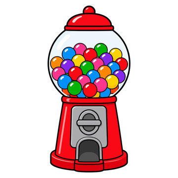 Colorful gumball machine with bright multicolored spheres.