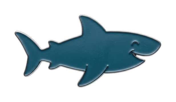Blue shark shaped cookie cutter with metallic silver border isolated on white background
