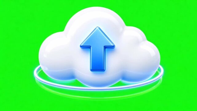 Green Screen 3D Cloud Upload Storage Data Sync Animation