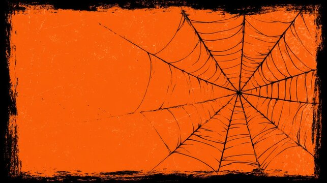 Vertical Halloween banner background with grunge border, creepy spider web, dark spooky atmosphere, eerie seasonal decoration, haunted theme, horror backdrop, autumn holiday design, and dramatic space