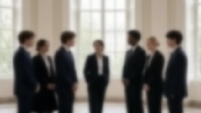 Group of new graduates standing together at a Japanese offer ceremony, anonymous blurred 4K footage