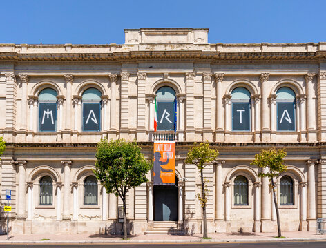 Facade of the MArTA National Archaeological Museum, housed in a former 18th-century convent and displaying Magna Graecia and Roman artifacts, Taranto, Puglia, Italy