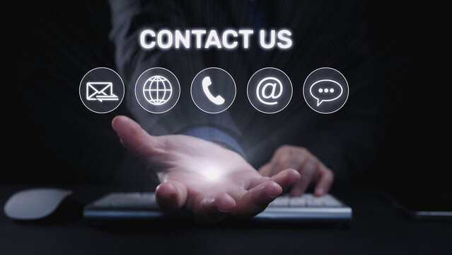 UI concept for contact us section showing icons for email, web, phone, and message. Contact and support icons help streamline business communication and improve customer contact experience. Elide