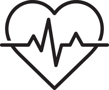 Black outline heart with ECG heartbeat line vector icon for fitness and health