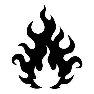 Stylized black fire flame silhouette icon on white background. Minimalist burning bonfire graphic for logo design. Abstract heat and energy symbol for industrial branding and safety signage.