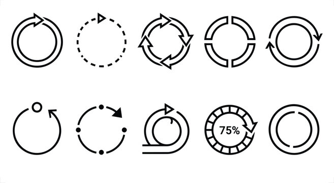 Loading arrows vector set with circular progress indicators for web design