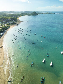 Tropical Paradise Kuta Lombok Turquoise Bay Aerial Panorama