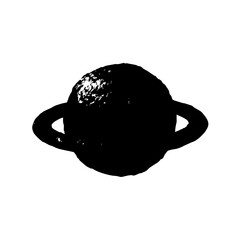 Black grungy ink stroke illustration of a ringed planet like saturn © robin