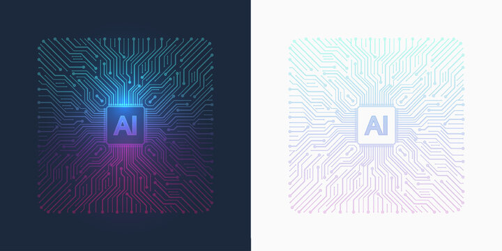 Modern handmade vector icon, sign, logo circuit line style in the Artificial intelligence concept. Set AI processor icon flat design. Motherboard digital chip AI.
