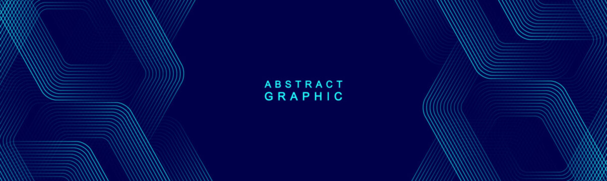 Digital hexagonal blue abstract background. Digital futuristic technology concept with hexagons. Geometric stripe line art design for poster, brochure, cover, banner, website, header.