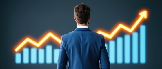 Confident business professional examining growth patterns alongside a bright portfolio for effective strategic insights © Nutthanon