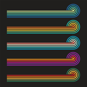 70s Retro Rainbow Stripe Line Collection Vector Illustration