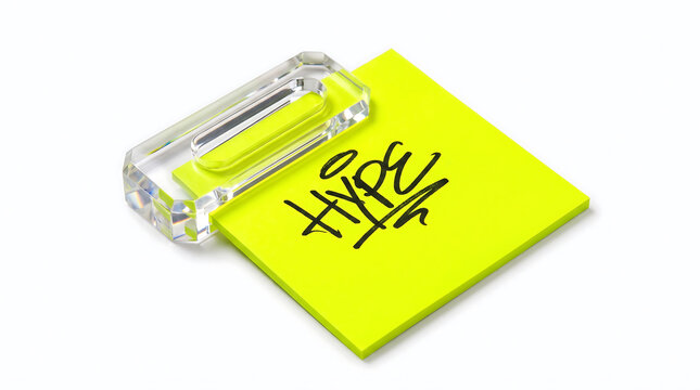 Hype Word Written on Neon Yellow Sticky Note with Paperweight