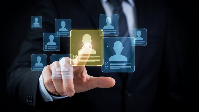 Selecting the perfect candidate from a digital interface of employee profiles for recruitment and human resources