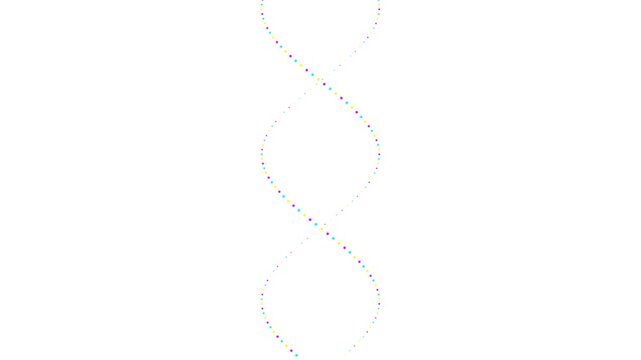 Animated colorful dotted double helix structure rotating on a clean white background.