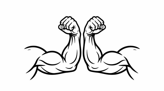Symmetrical flexing muscular arms illustration showing strength and bodybuilding concept on white background