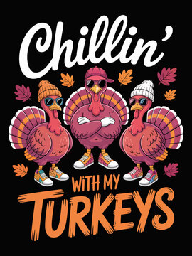 Chillin' with my turkeys cool sunglasses beanies holiday graphic