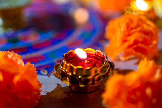 Diwali oil lamp diya illuminating traditional Hindu festival