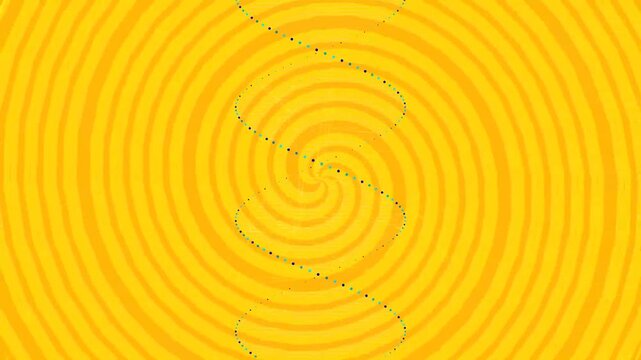 Abstract yellow spiral background with rotating blue dotted DNA double helix animation.
