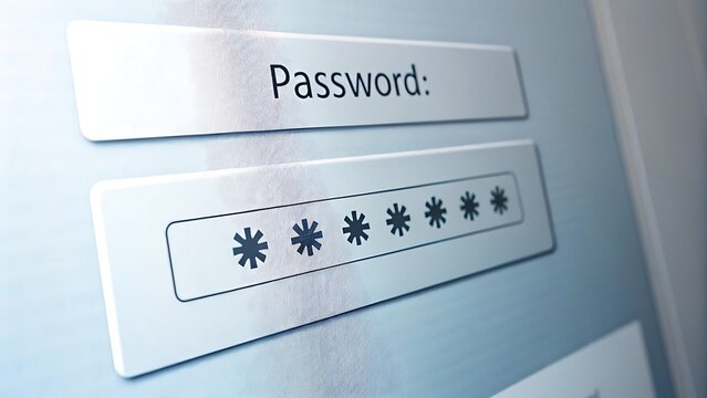 Close up of a digital password login interface on a computer screen for secure user access.