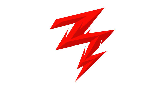 Red lightning bolt icon isolated on transparent background
